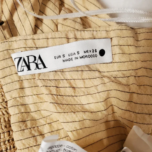 Zara Boho Beach Draped Pinstripe Asymmetric Skirt Set Bow Golden Sand Size S - Picture 5 of 6